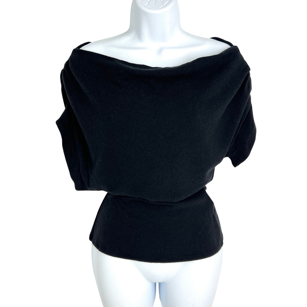Reformation Black Off Shoulder Cowl Neck Top Short Sleeve Size S Organic Cotton